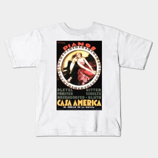 PIANOS CASA AMERICA 1930 by Achille Luciano Mauzan Vintage Poster Kids T-Shirt